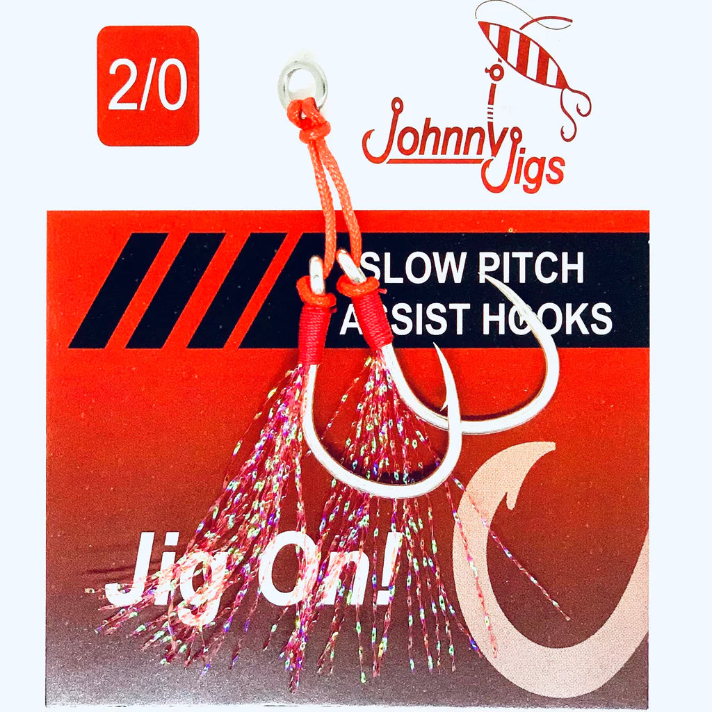 Johnny Jigs Red Feathered Twin Assist Hooks