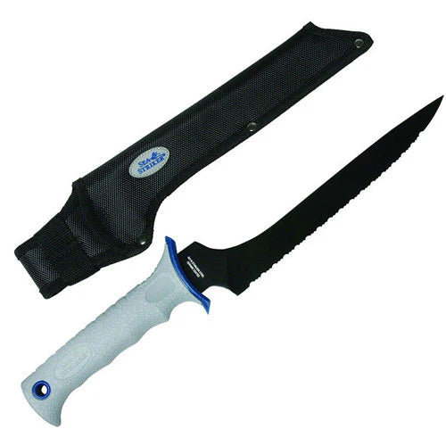 Sea Striker 9" Serrated Knife w/Sheath, Ceramic Coated Blade